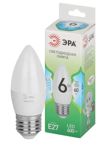 Лампа светодиодная LED B35-6W-840-E27 GL 6Вт свеча яркий