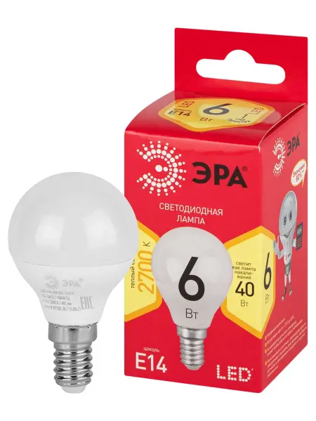 Лампа светодиодная LED P45-6W-827-E14 R 6Вт шар теплый