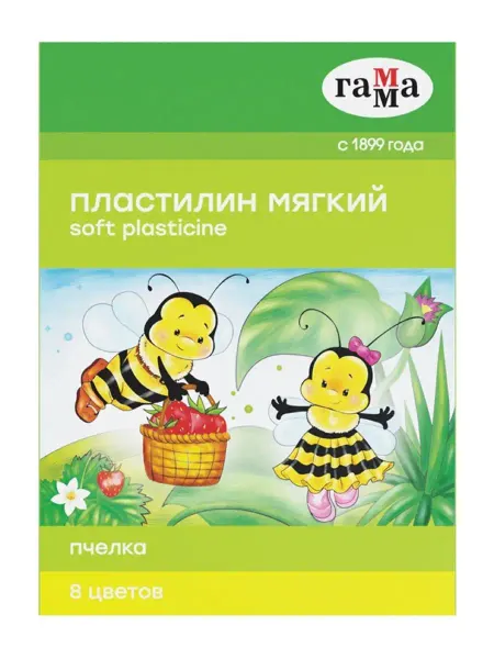 Гамма Пластилин восковой "Пчелка", 8 цветов, со стеком
