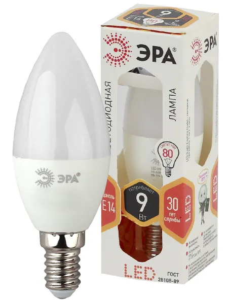 ЭРА Лампа светодиодная STD LED B35-9W-827-E14 E14 Е14 9 Вт
