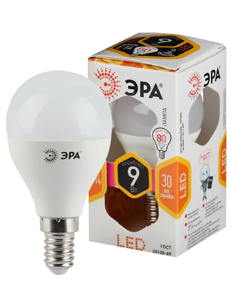 ЭРА Лампа светодиодная STD LED P45-9W-827-E14 E14 Е14 9Вт шар