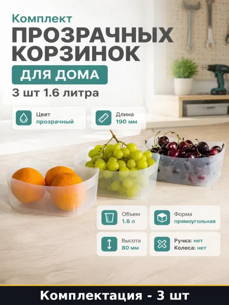 Емкость для хранения вещей пластиковая прозрачная 1.6 литра