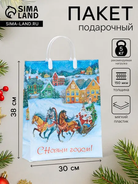 ИНТЕРПАК Новогодний подарочный пакет из мягкого пластика 30х38 см, 10