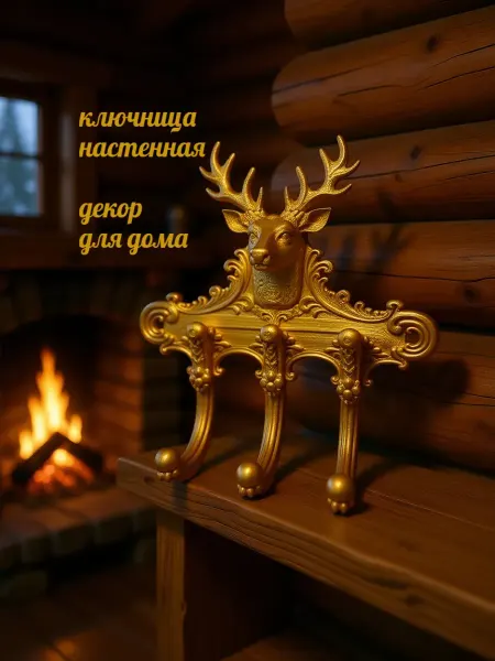 Ключница настенная "Золотой олень" с 3 крючками