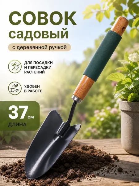 Zeriazor Совок садовый 37см с деревянной ручкой комбинированный