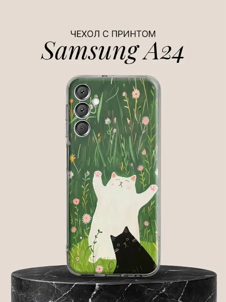 Samsung Чехол на A24 с принтом Котики в цветах