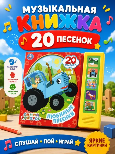 Умка Музыкальная книжка Синий трактор для малышей интерактивная