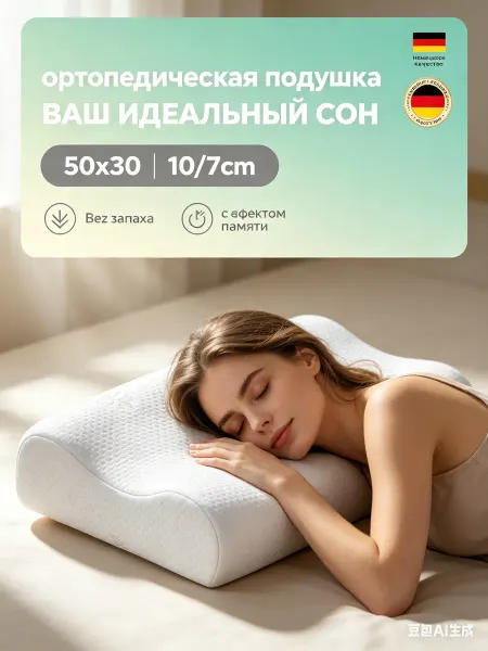 Wikkistyle Подушка ортопедическая для сна с эффектом памяти 50х30 см