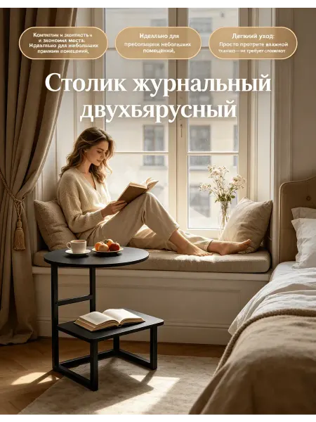 Приставной столик к дивану небольшой круглый