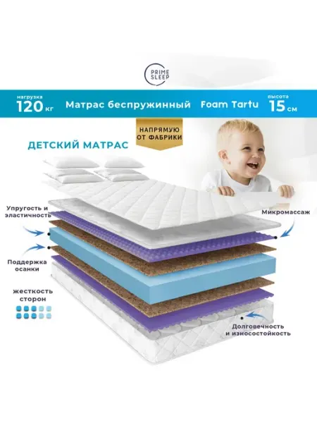 Prime Sleep Матрас 90х180 беспружинный ортопедический