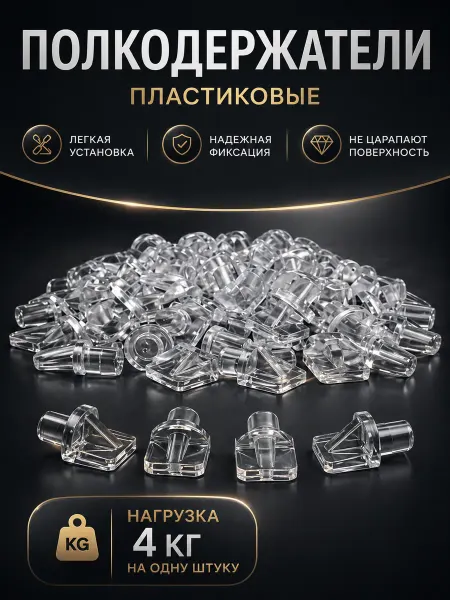 ФурниТут Полкодержатель для полки пластиковый прозрачный 20 шт