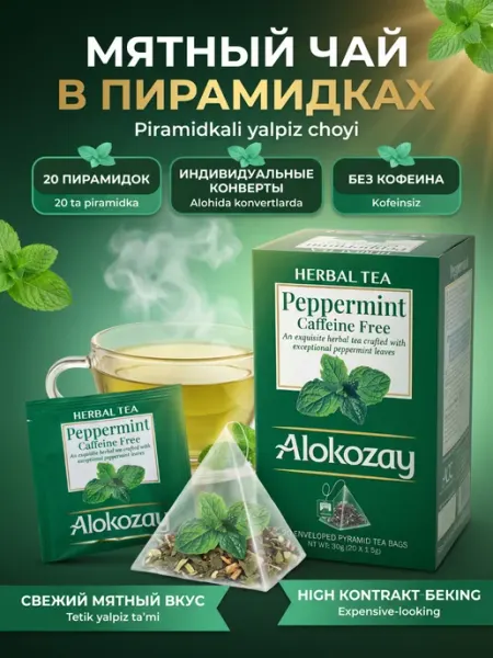 Alokozay Чай травяной Мята перечная, без кофеина, 20х1.5 г