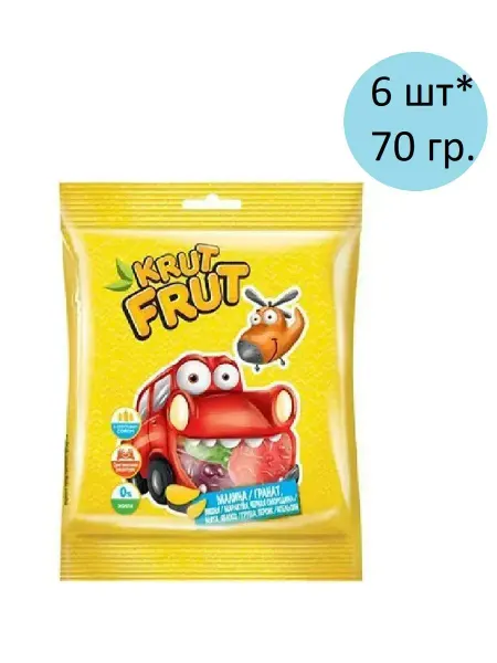 KrutFrut Жевательный мармелад в форме машинок, 70г, 6 шт