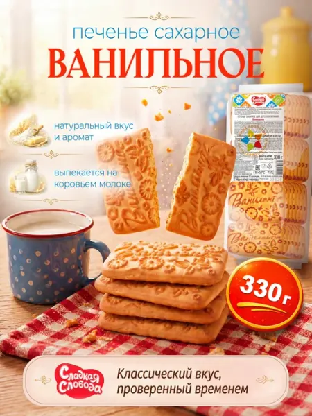 Сладкая слобода Печенье сахарное Ванильное, 330 гр