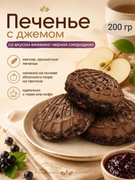 Семейка ОЗБИ Печенье с джемом,ежевика-черная смородина,800гр