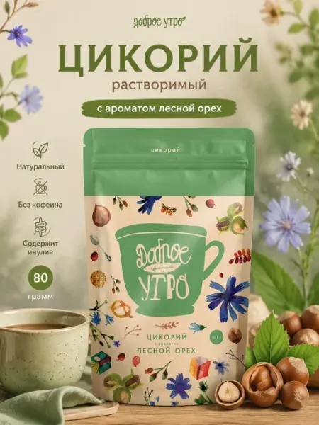 Доброе утро Цикорий растворимый натуральный Лесной орех, 400 гр