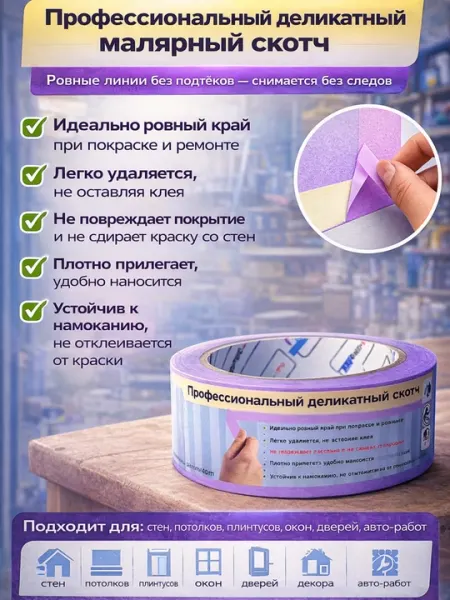 Профессиональный деликатный малярный скотч 38 ml/40 m