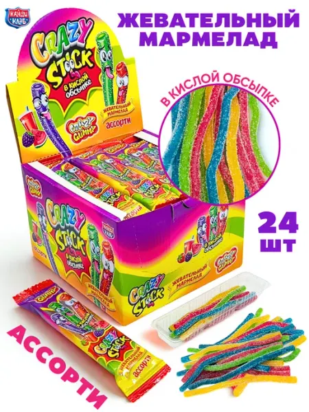Канди клаб Мармелад жевательный CRAZY STICK в кислой обсыпке 24 шт