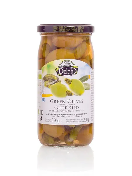 Delphi Food Оливки фаршированные с корнишонами 350 гр