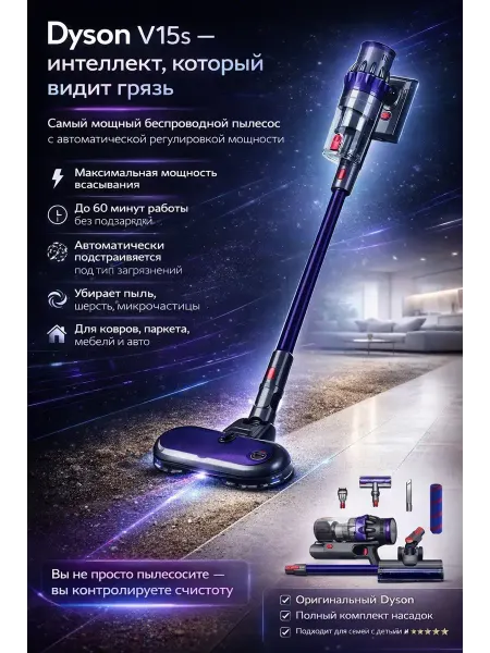 Dyson Вертикальный ручной моющий пылесос для дома V15s