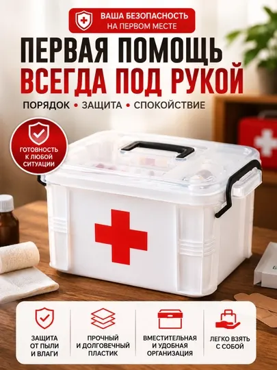 Пластиковая аптечка для лекарств с защелками, органайзер для медикаментов