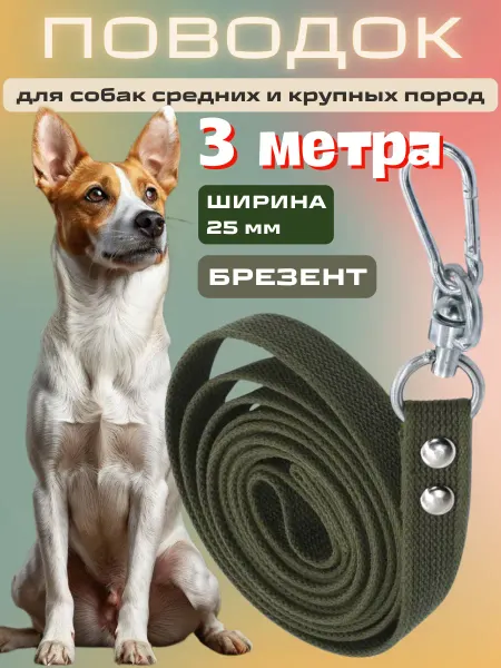ЭТАЛОН 52 Поводок для собак брезентовый, 25 мм*3 метра