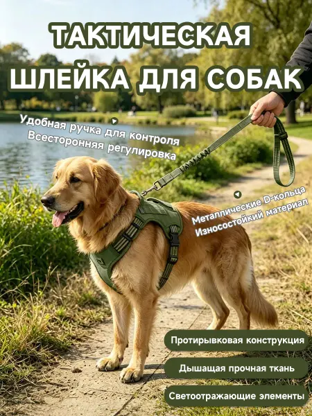 Тактическая шлейка для охотничьих собак светоотражение, MOLL…