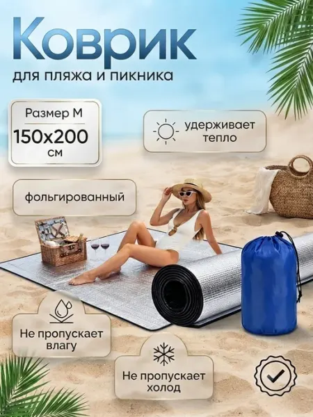 Туристический Коврик фольгированный для палатки 150x200см