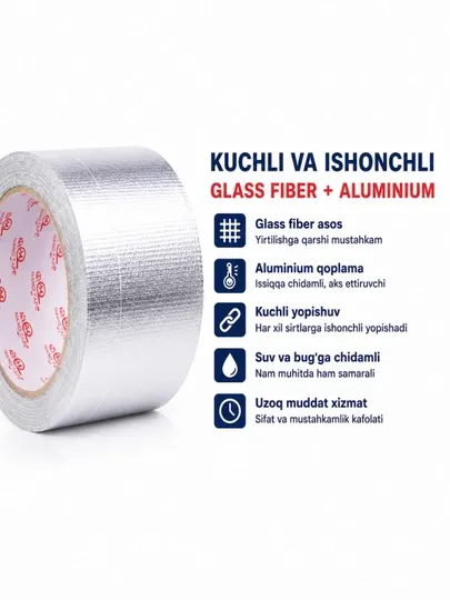 Алюминиевая лента Glass Fiber 48 мм × 24 м | Термостойкая Nano Tape