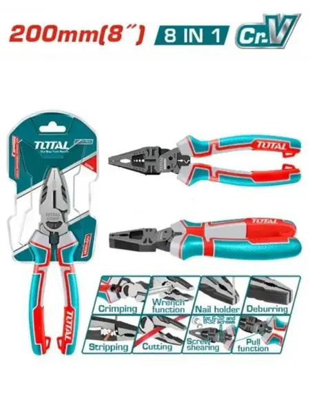 TOTAL. Многофункциональные плоскогубцы 8-в-1, 8" 200mm,Cr-V