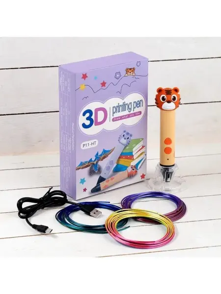 Оранжевая 3D ручка для творчества с пластиком