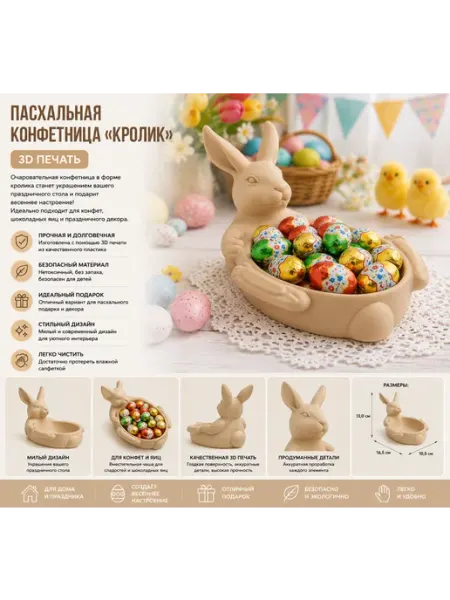 Пасхальная конфетница «Кролик» (3D печать)