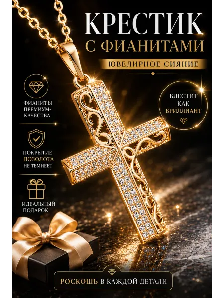 585RG Цепочка на шею с крестиком бижутерия позолоченная
