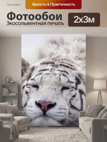 LotsPrints Фотообои "Тигр, белый, животное" 2x3м