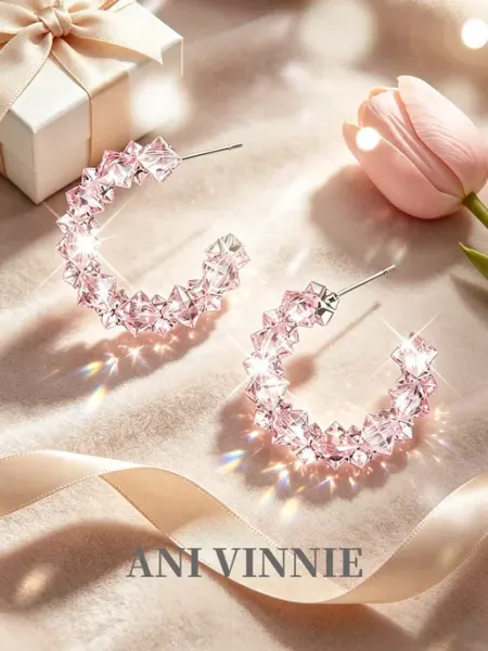 ANI VINNIE розовый серьги горный хрусталь розовые украшения бижутерия