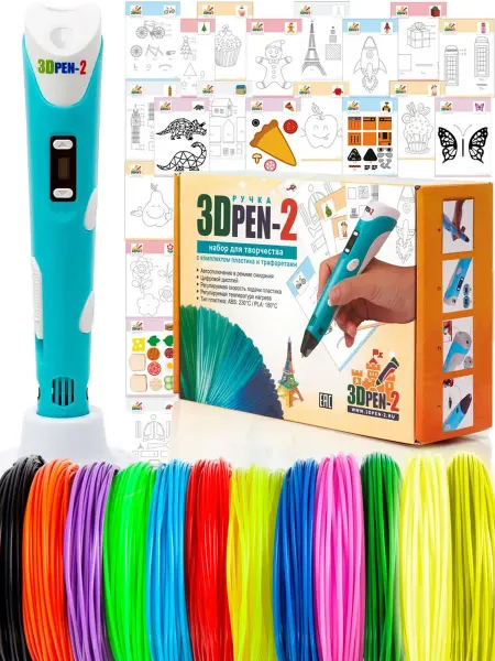 3D ручка 3DPEN-2 (цвет голубой) с набором пластика