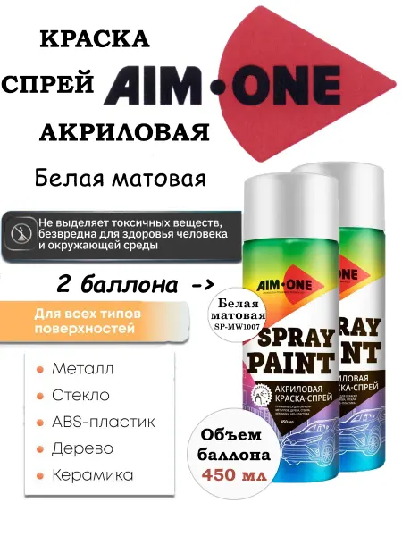 Краски по металлу Краска по металлу, пластику и дереву белый матовый AIM ONE