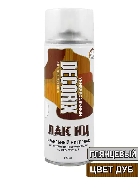 Decorix Лак для мебели нитролак тонирующий аэрозоль