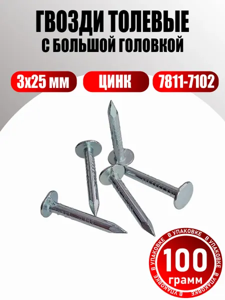 Konung Tools Гвозди толевые оцинкованные 3х25 мм с большой головкой 100г