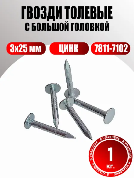 Konung Tools Гвозди толевые оцинкованные 3х25 мм с большой головкой 1 кг