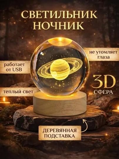Хрустальный шар, ночник 3D, для детей, светильник LED, 6 см