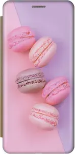 Чехол-книжка на Samsung Galaxy A03s / Самсунг А03с с 3D принтом "Розовые макаруны" золотой