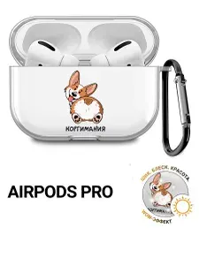 Прозрачный чехол для наушников Apple AirPods Pro / АирПодс Про силиконовый с 3D принтом "CorgiMania"