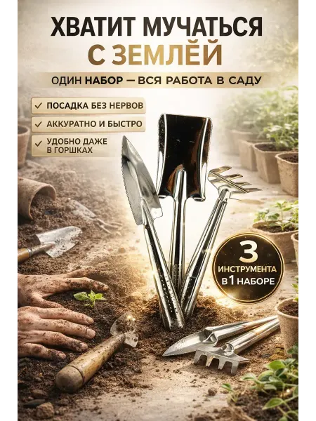 888WWW Набор садовых инструментов 3 в 1 мини для дома и дачи