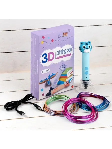Bobrenok 3D ручка Тигрёнок с PLA пластиком, USB, розовая