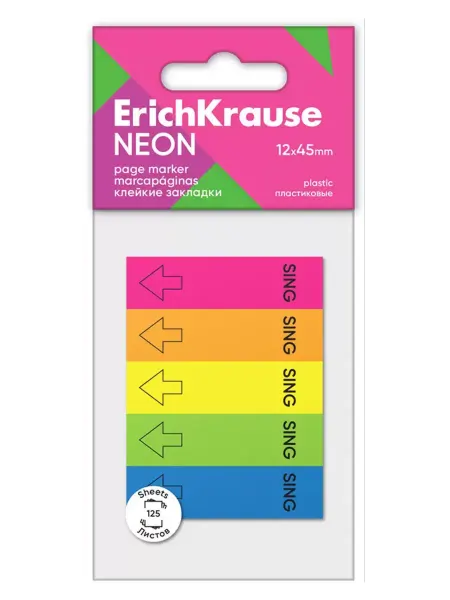 ERICH KRAUSE Закладки клейкие Neon 45х12мм, пластиковые