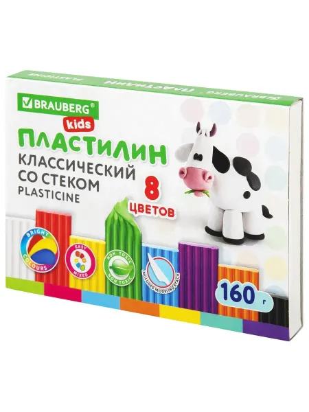 BRAUBERG KIDS пластилин классический, 8 цветов, 160 г, со стеком, - 23шт