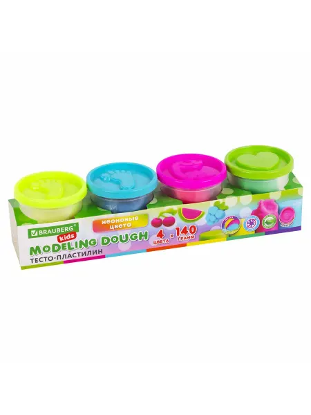 BRAUBERG KIDS Тесто для лепки, 4 цвета, 560 г