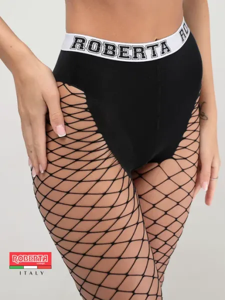 Roberta Колготки женские в крупную сетку черные с широким поясом
