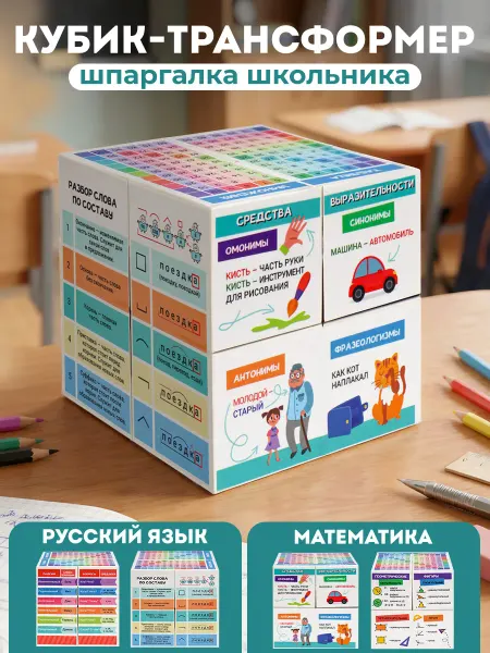 Рыжий кот. Кубик умникуб трансформер шпаргалка для школьников 8х8 см